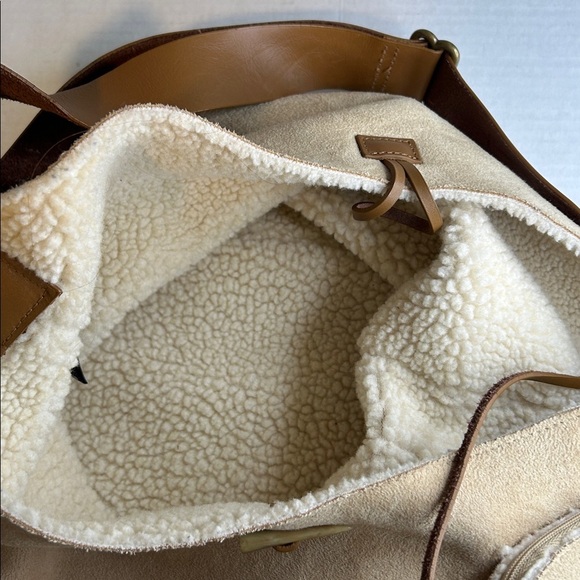 GAP VINTAGE SEUDE LEATHER FLEESE with MATCHING COIN PURSE  BEIGE  PURSE BAG TOTE - Picture 8 of 16